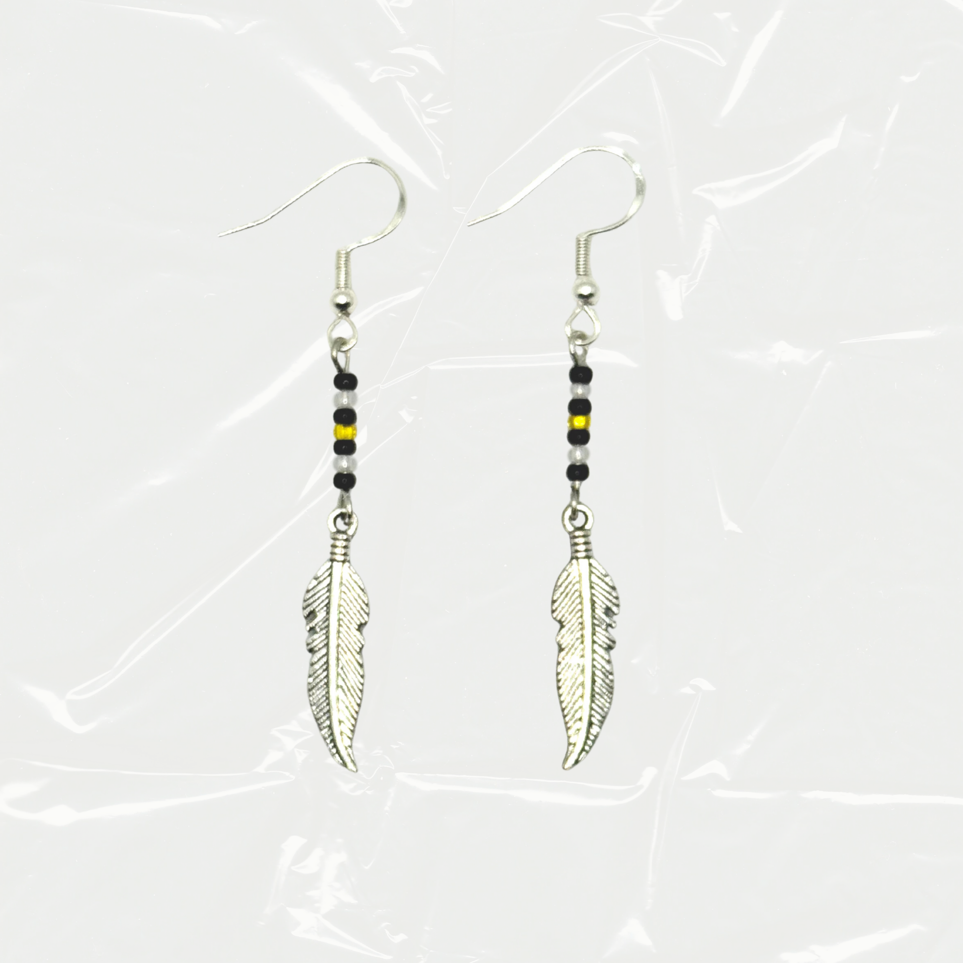 Little Feather Earrings (Black, White, and Gold)