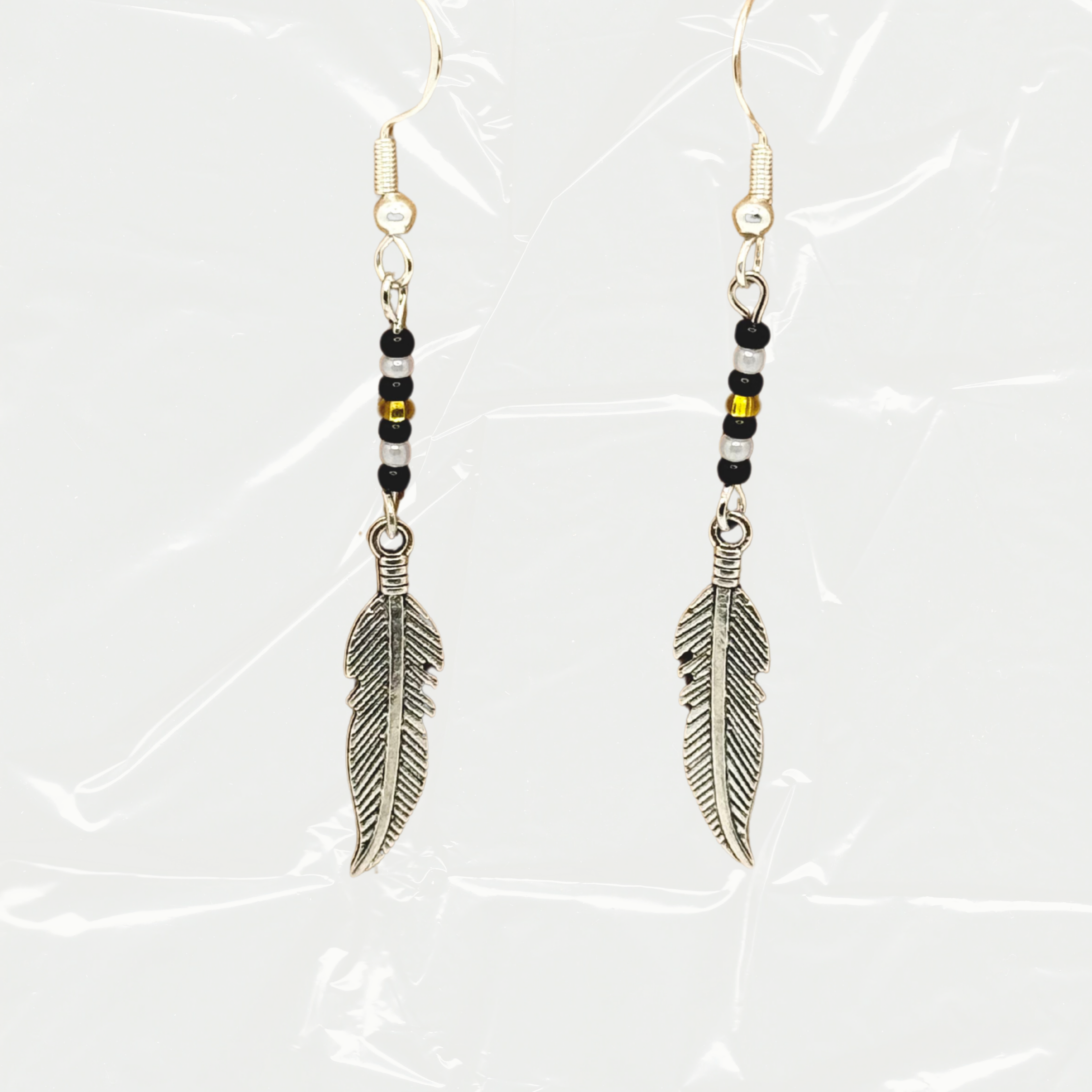 Little Feather Earrings (Black, White, and Gold)