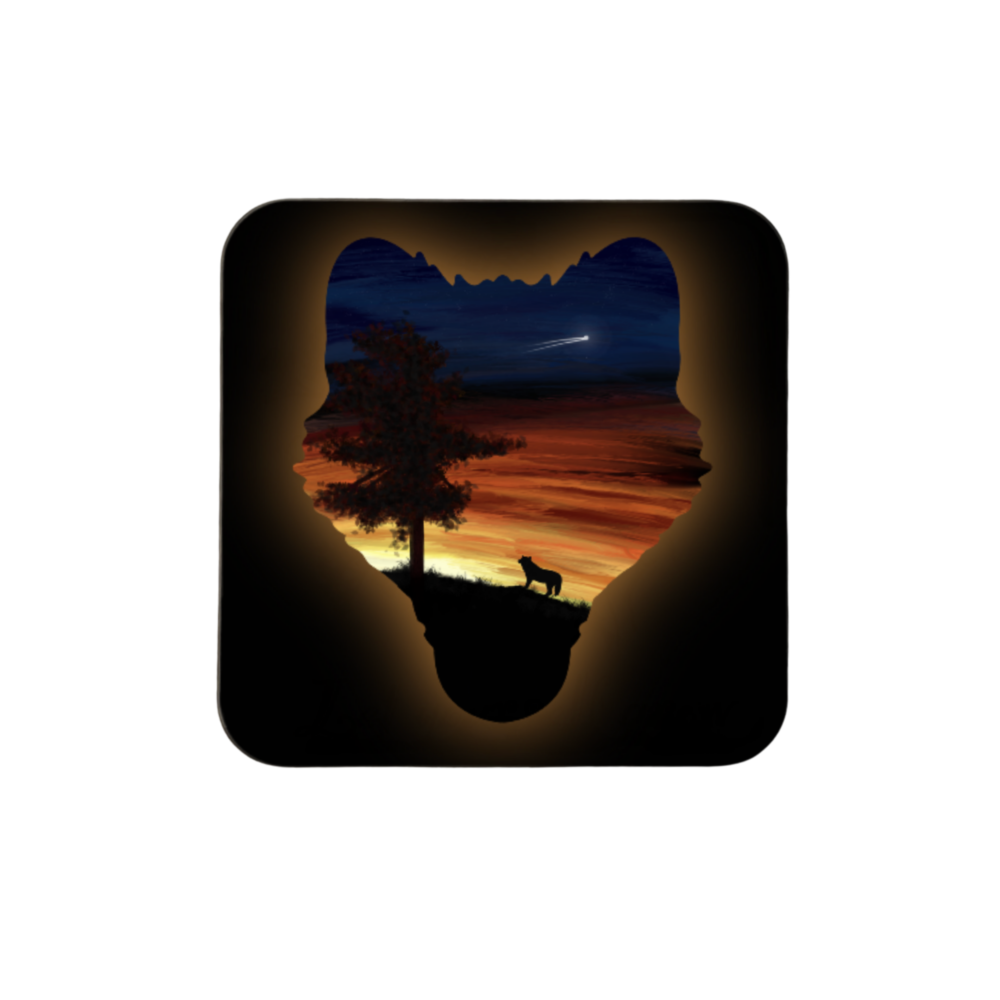 A Wolf At Twilight Wooden Fridge Magnet - 3x3 inch