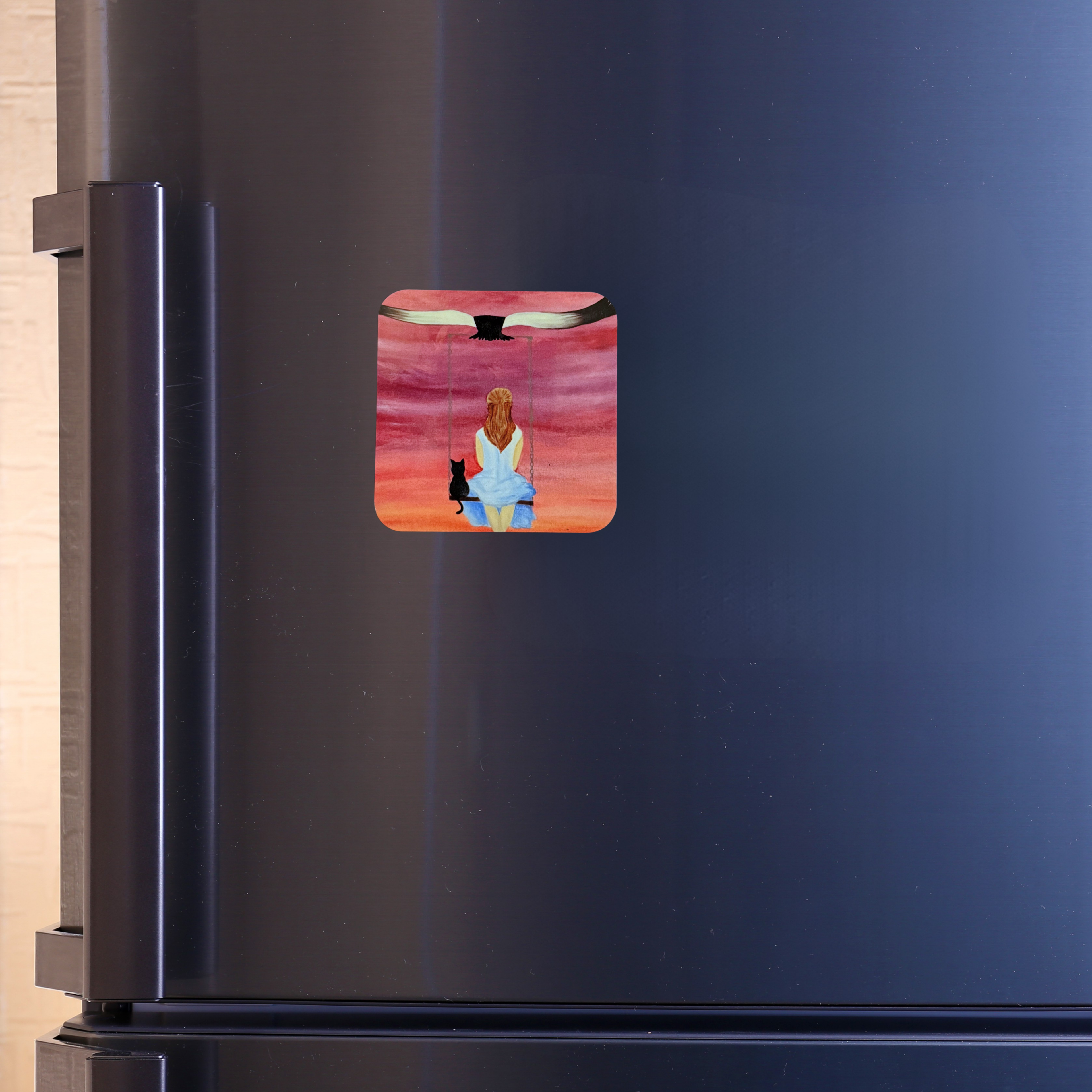 Somewhere Far Away Wooden Fridge Magnet - 3x3 inch