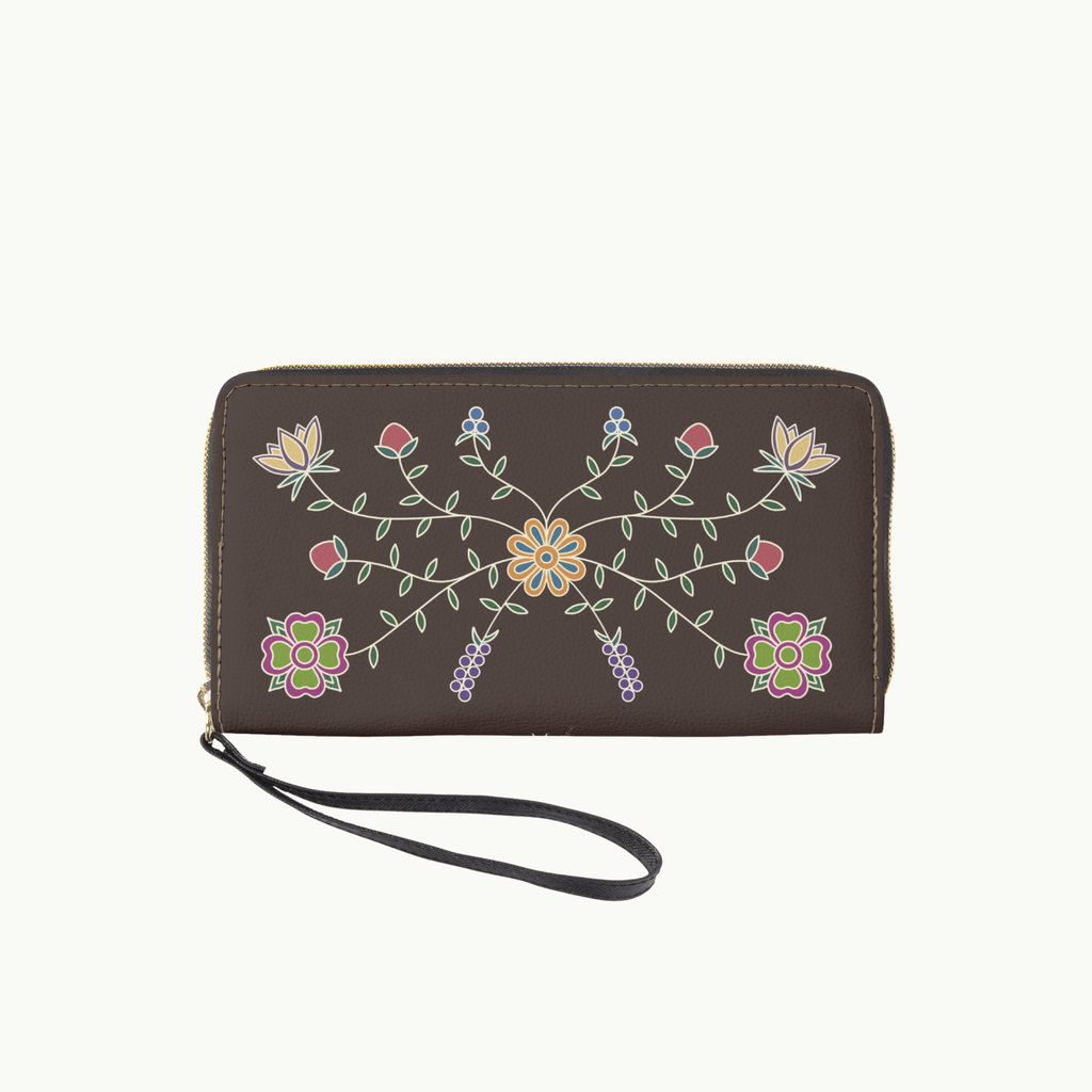 Florals and Berries Leather Clutch Wallet with Wristlet