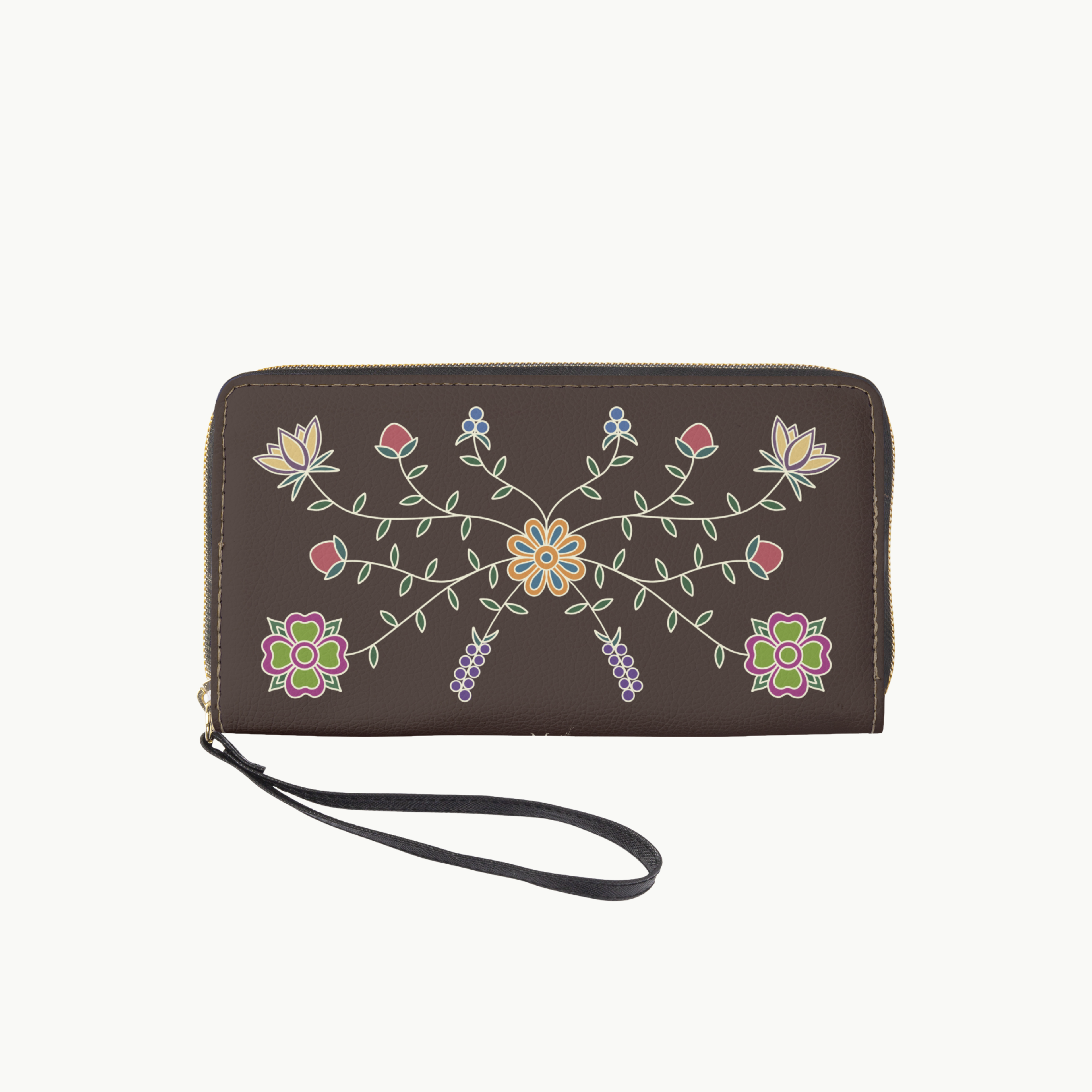 Florals and Berries Leather Clutch Wallet with Wristlet