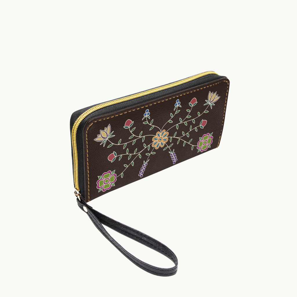 Florals and Berries Leather Clutch Wallet with Wristlet