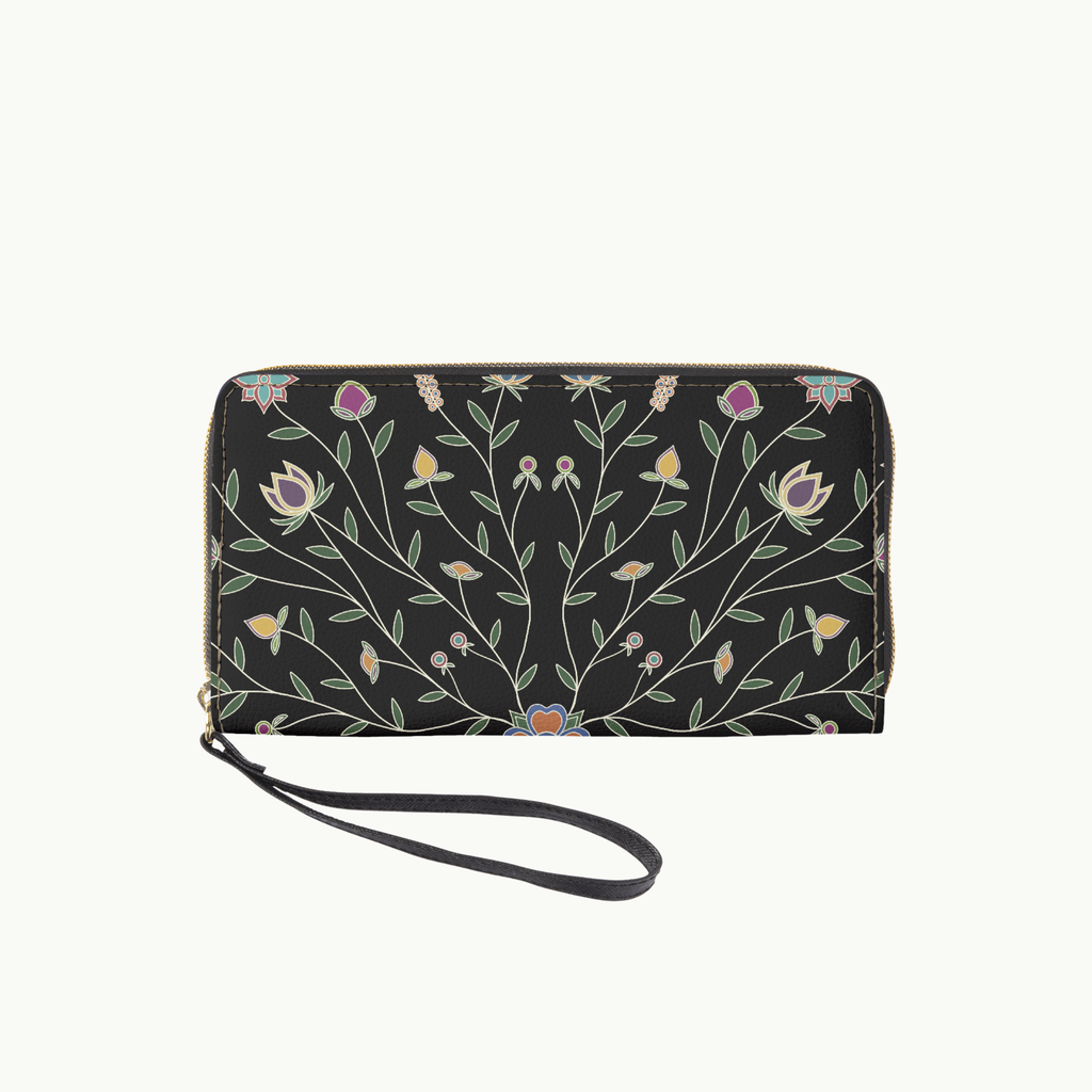 Ojibwe Floral Leather Clutch Wallet with Wristlet