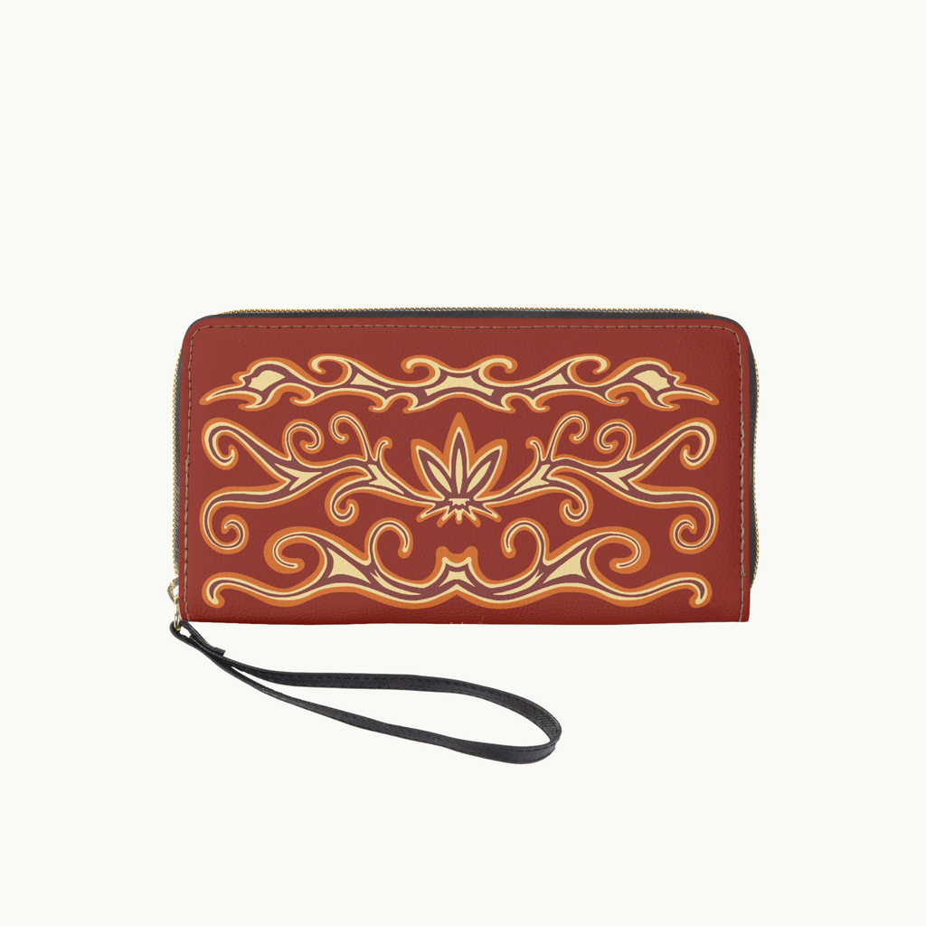 Earthy Red Leather Clutch Wallet with Wristlet