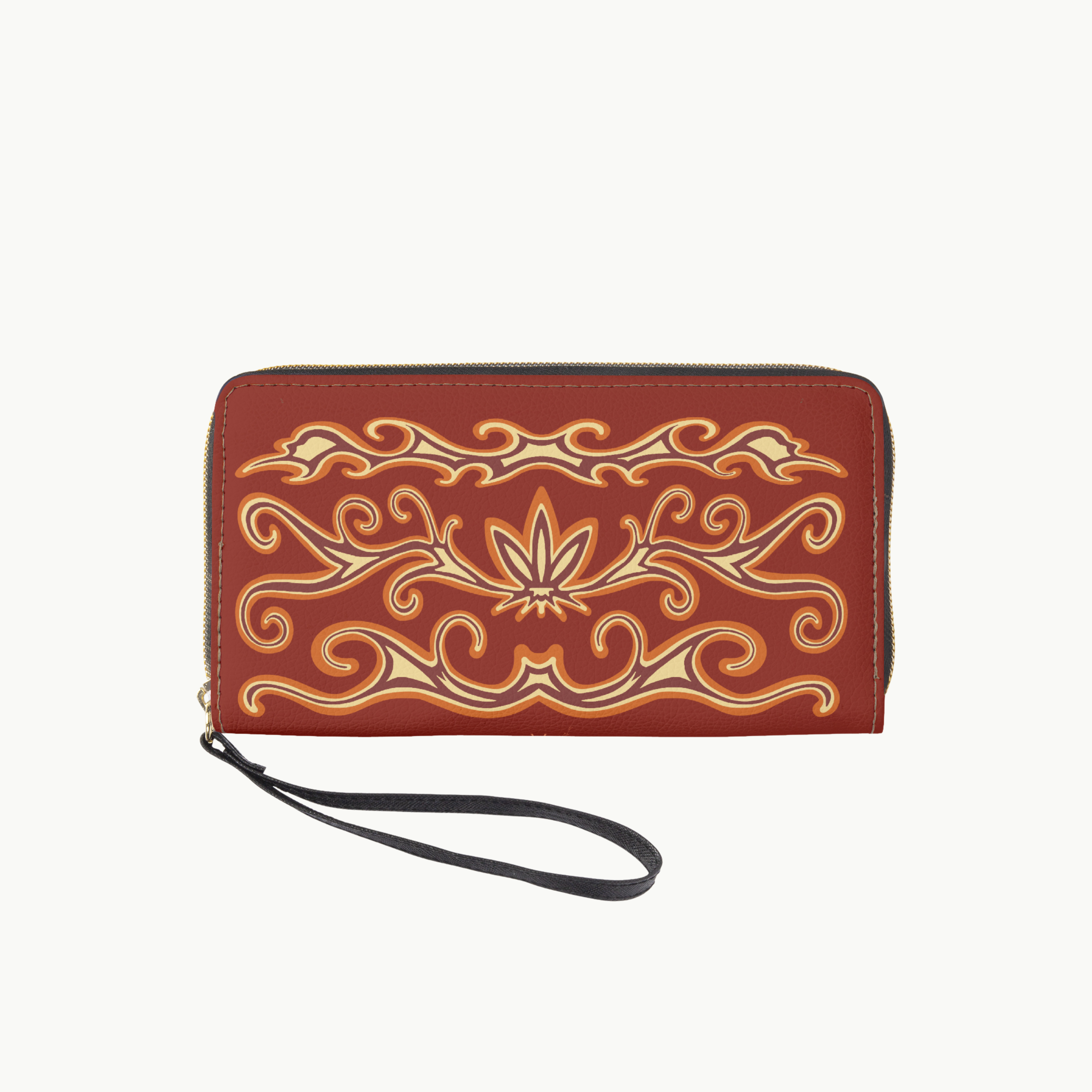 Earthy Red Leather Clutch Wallet with Wristlet