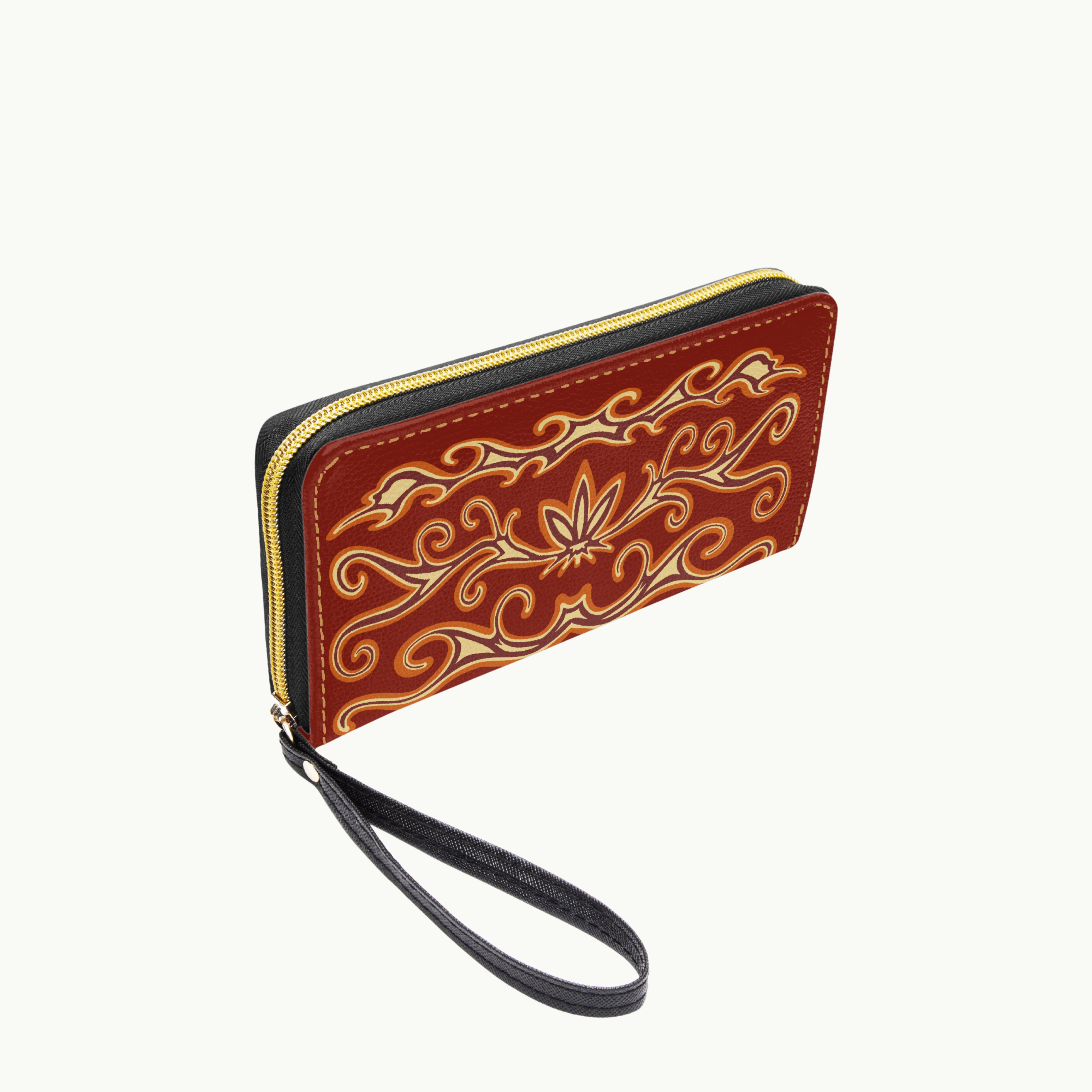Earthy Red Leather Clutch Wallet with Wristlet