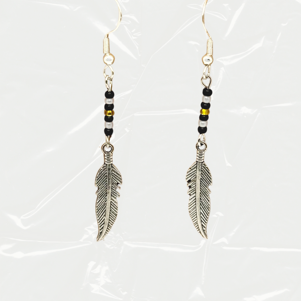 Little Feather Earrings (Black, White, and Gold)